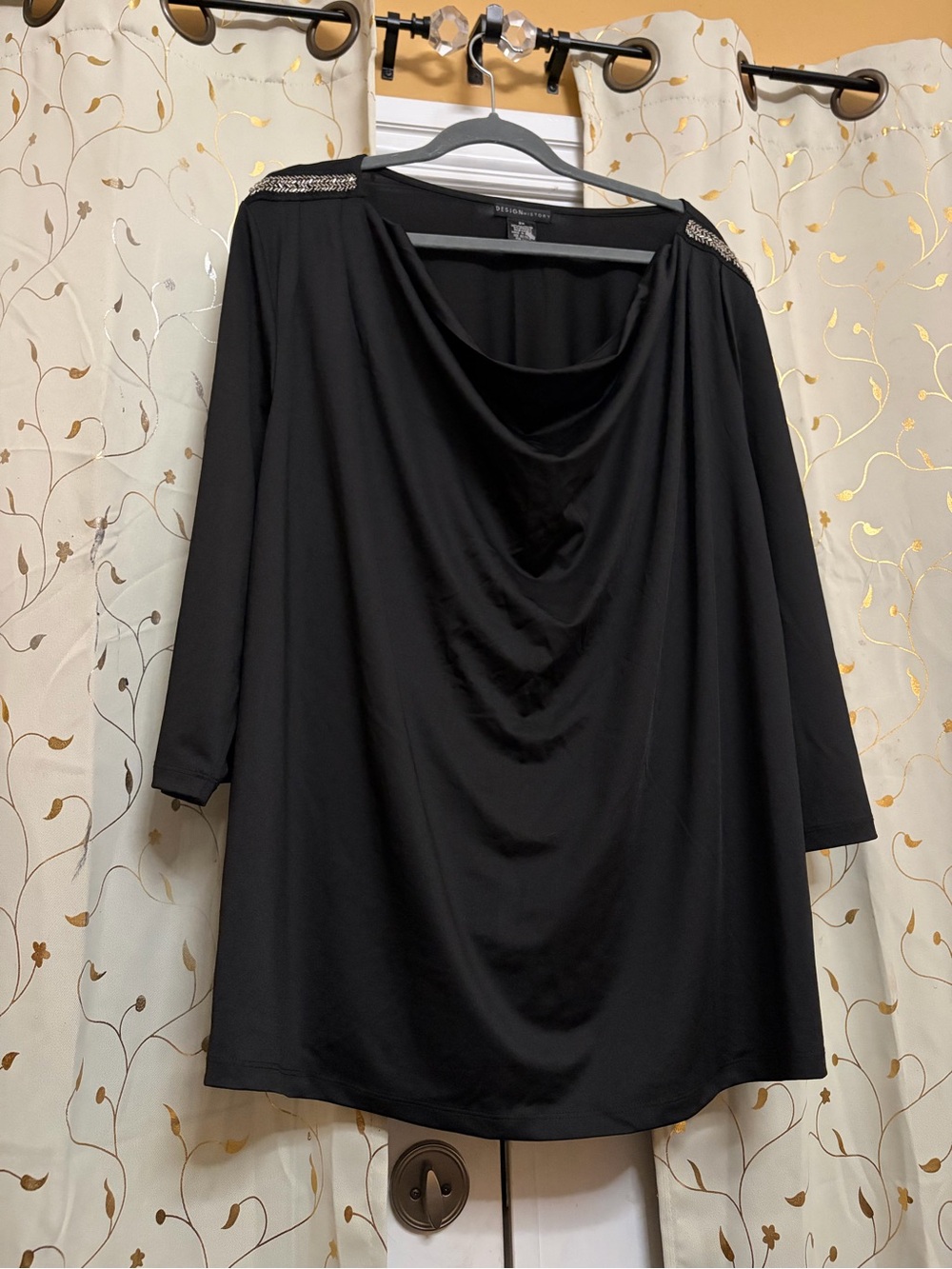 Cowl neck blouse with shoulder sparkles